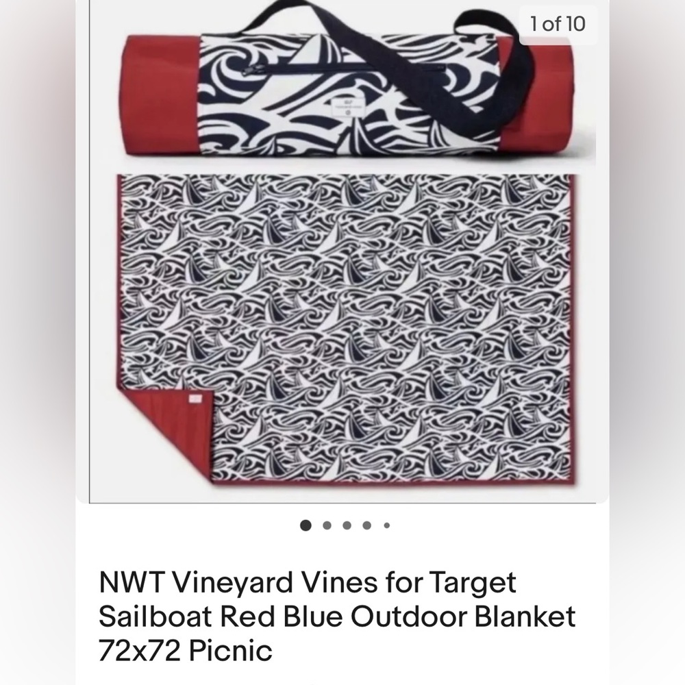 Vineyard Vines for Target Sailboat Red Blue Outdoor Blanket 72x72 Picnic